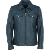 Men's Classic Teal Leather Zip Jacket