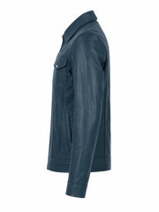 Men's Classic Teal Leather Zip Jacket Left