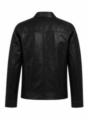 Men’s Classic Zip Black Leather Jacket Back