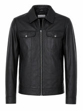 Men's Dark Black Leather Jacket Front