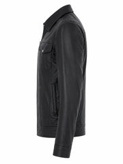 Men's Dark Black Leather Jacket Left