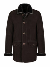 Men’s Dark Brown Shearling Leather Coat Front