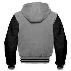Men's Gray and Black Hooded Varsity Jacket
