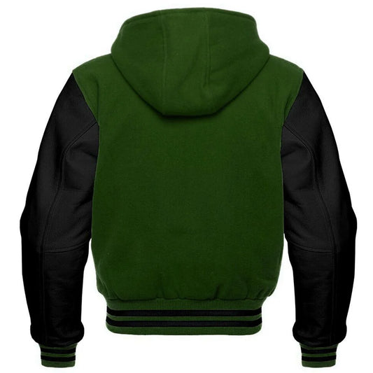 Men's Green and Black Hooded Varsity Jacket