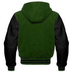 Men's Green and Black Hooded Varsity Jacket