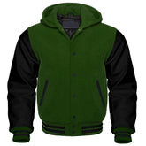 Men's Green and Black Hooded Varsity Jacket