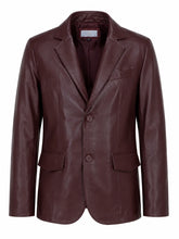 Men's Maroon Leather Blazer Jacket Front