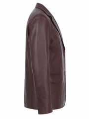 Men's Maroon Leather Blazer Jacket Right