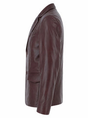 Men's Maroon Leather Blazer Jacket Left