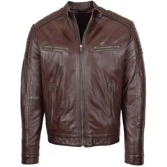 Men's Maroon Quilted Biker Leather Jacket