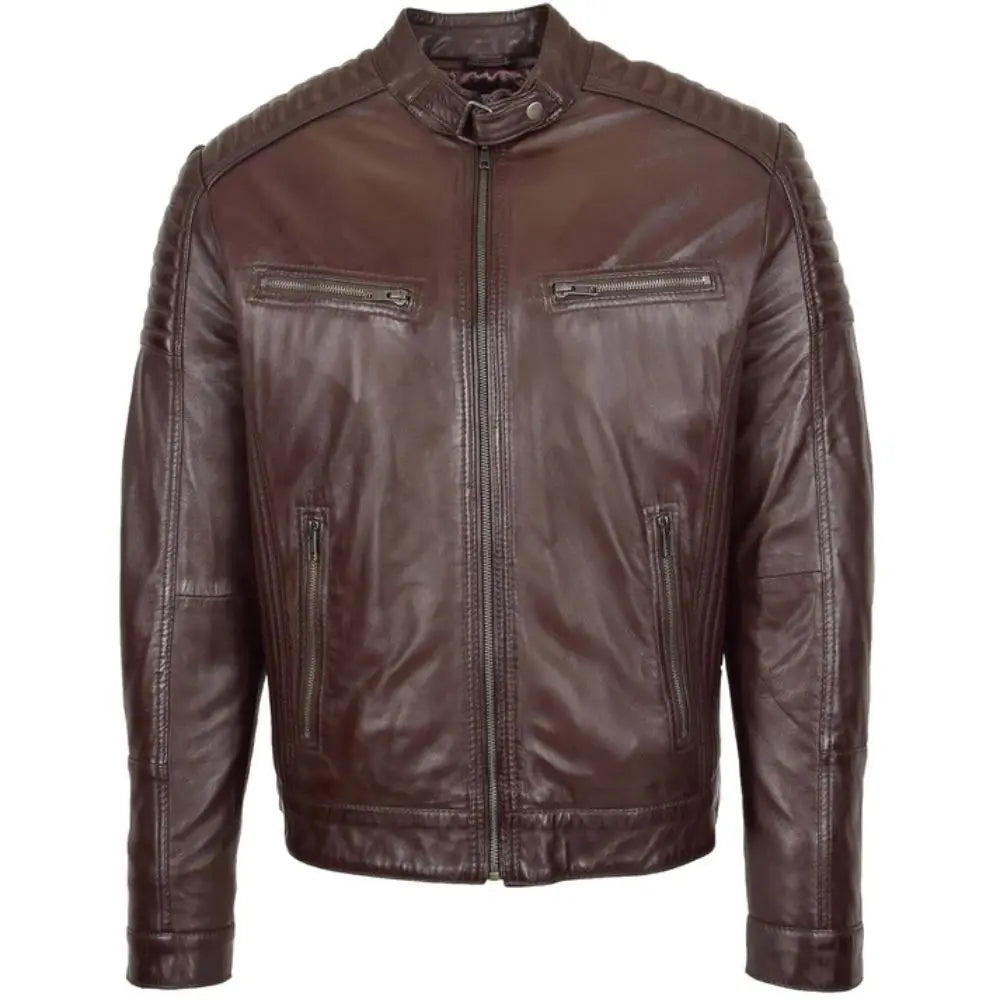 Men's Maroon Quilted Biker Leather Jacket
