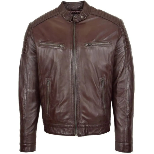 Men's Maroon Quilted Biker Leather Jacket