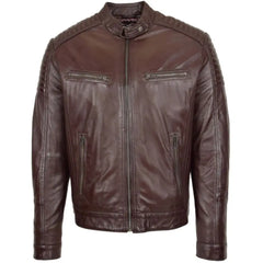 Men's Maroon Quilted Biker Leather Jacket
