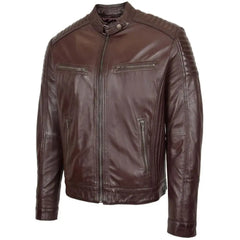 Men's Maroon Quilted Biker Leather Jacket
