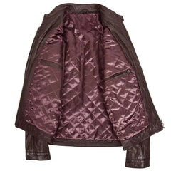 Men's Maroon Quilted Biker Leather Jacket