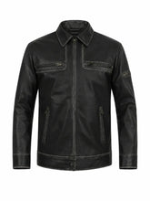 Men’s Modern Black Leather Jacket Front
