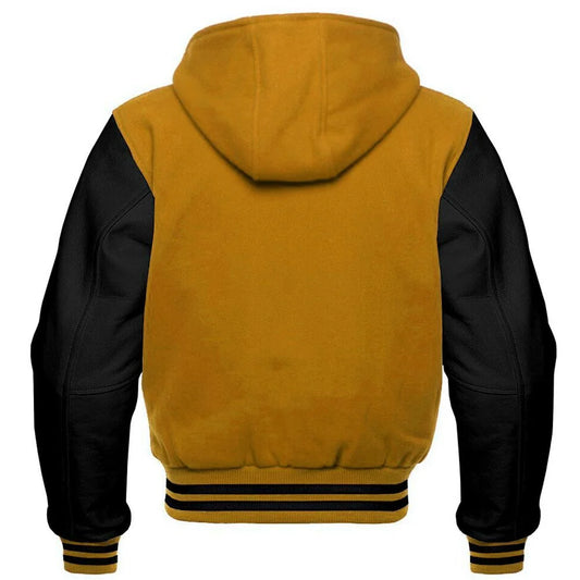 Men's Mustard and Black Hooded Varsity Jacket