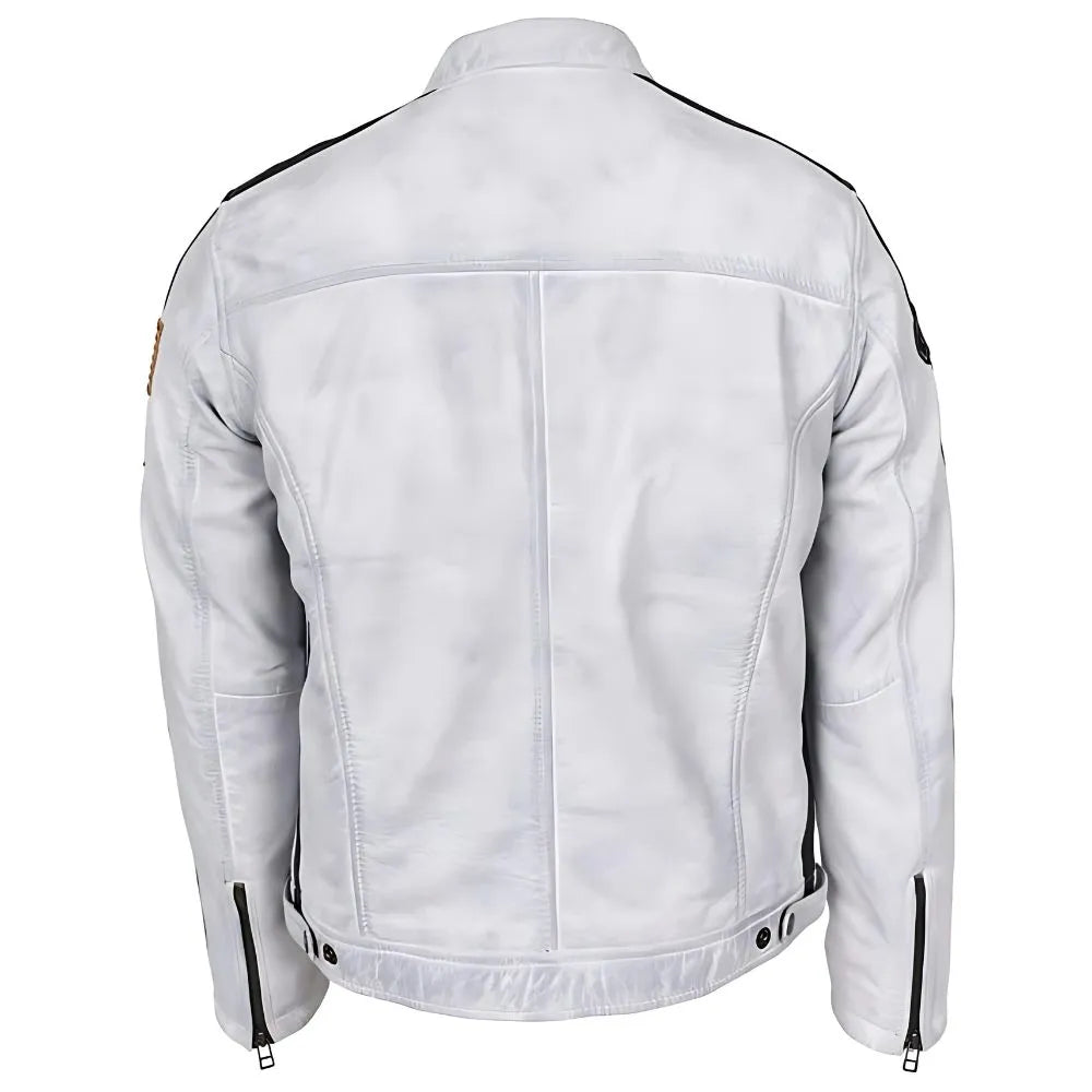 Men's Nitro White Leather Biker Jacket