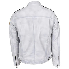 Men's Nitro White Leather Biker Jacket