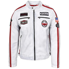 Men's Nitro White Leather Biker Jacket