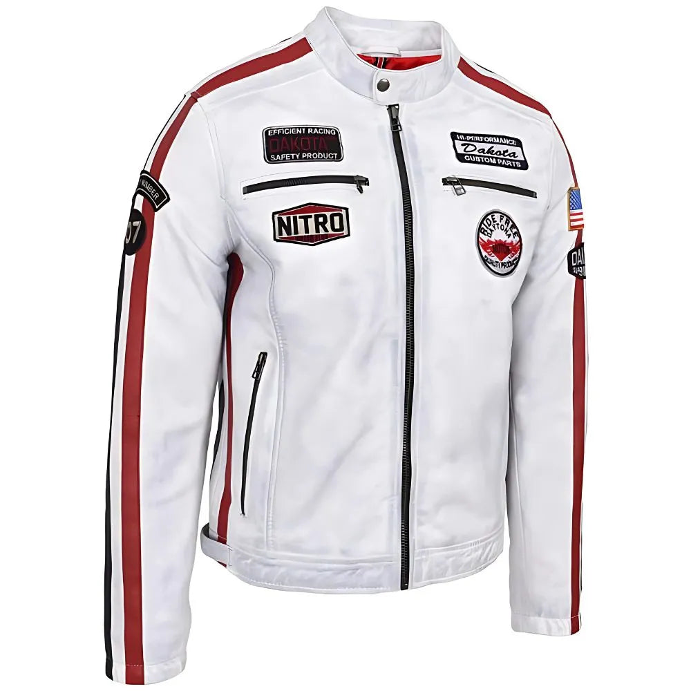 Men's Nitro White Leather Biker Jacket