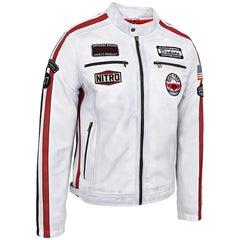 Men's Nitro White Leather Biker Jacket
