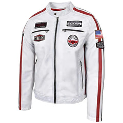 Men's Nitro White Leather Biker Jacket