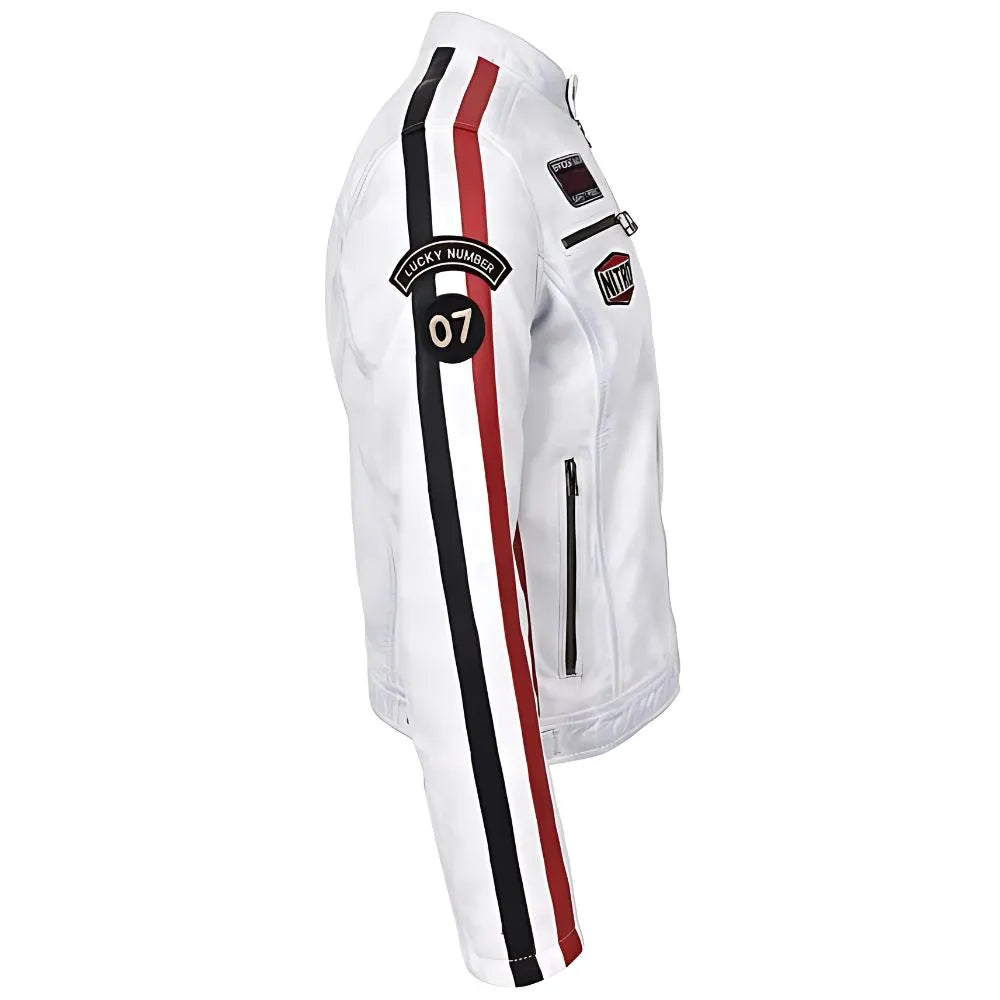 Men's Nitro White Leather Biker Jacket