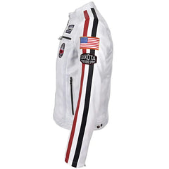 Men's Nitro White Leather Biker Jacket