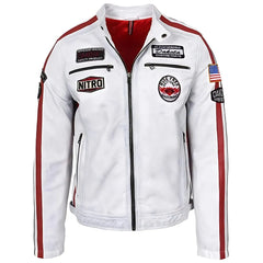 Men's Nitro White Leather Biker Jacket