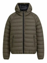 Men’s Olive Green Polyester Hooded Winter Puffer Jacket Front