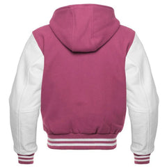 Men's Pink and White Hooded Varsity Jacket