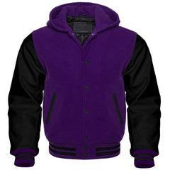 Men's Purple and Black Hooded Varsity Jacket