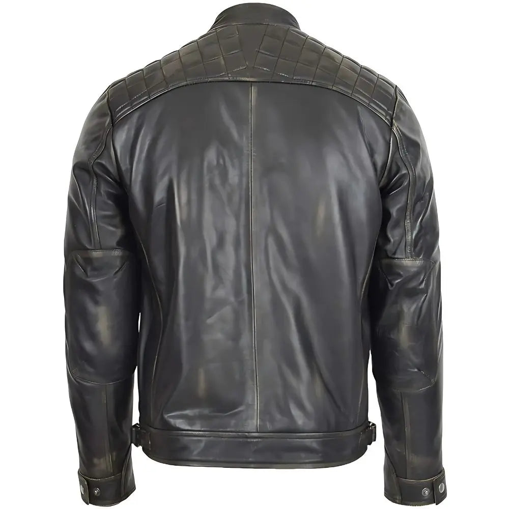 Men’s Rugged Black Biker Leather Jacket