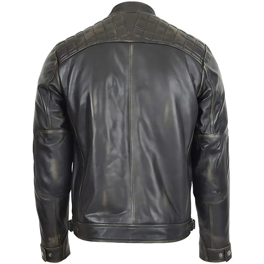 Men’s Rugged Black Biker Leather Jacket