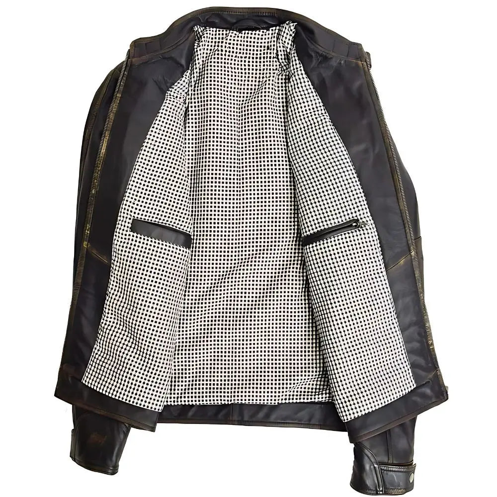Men’s Rugged Black Biker Leather Jacket