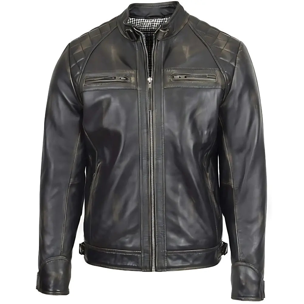 Men’s Rugged Black Biker Leather Jacket