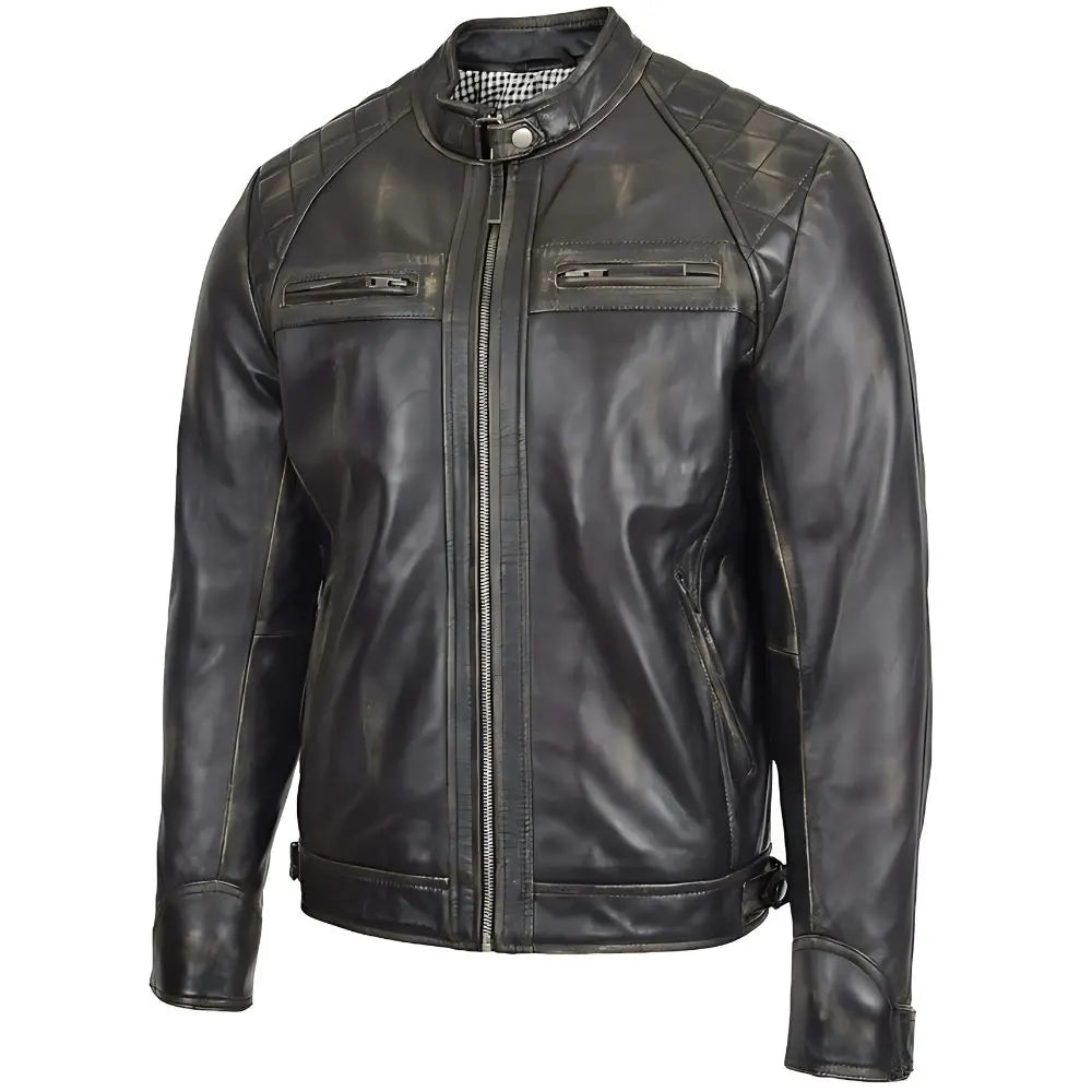 Men’s Rugged Black Biker Leather Jacket