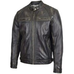 Men’s Rugged Black Biker Leather Jacket