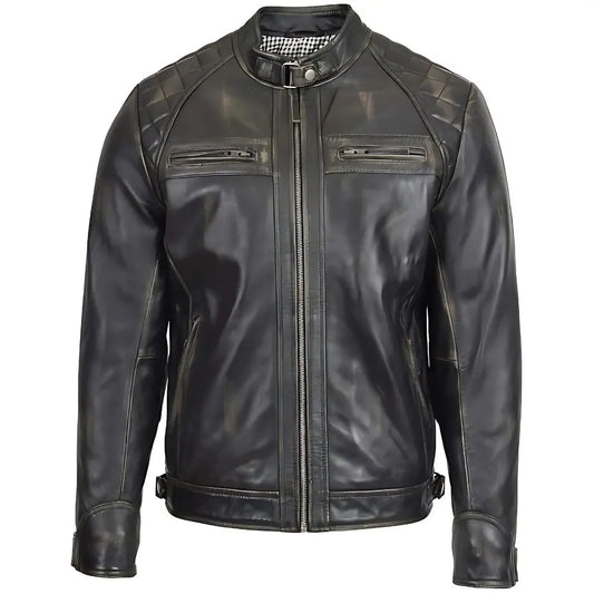 Men’s Rugged Black Biker Leather Jacket