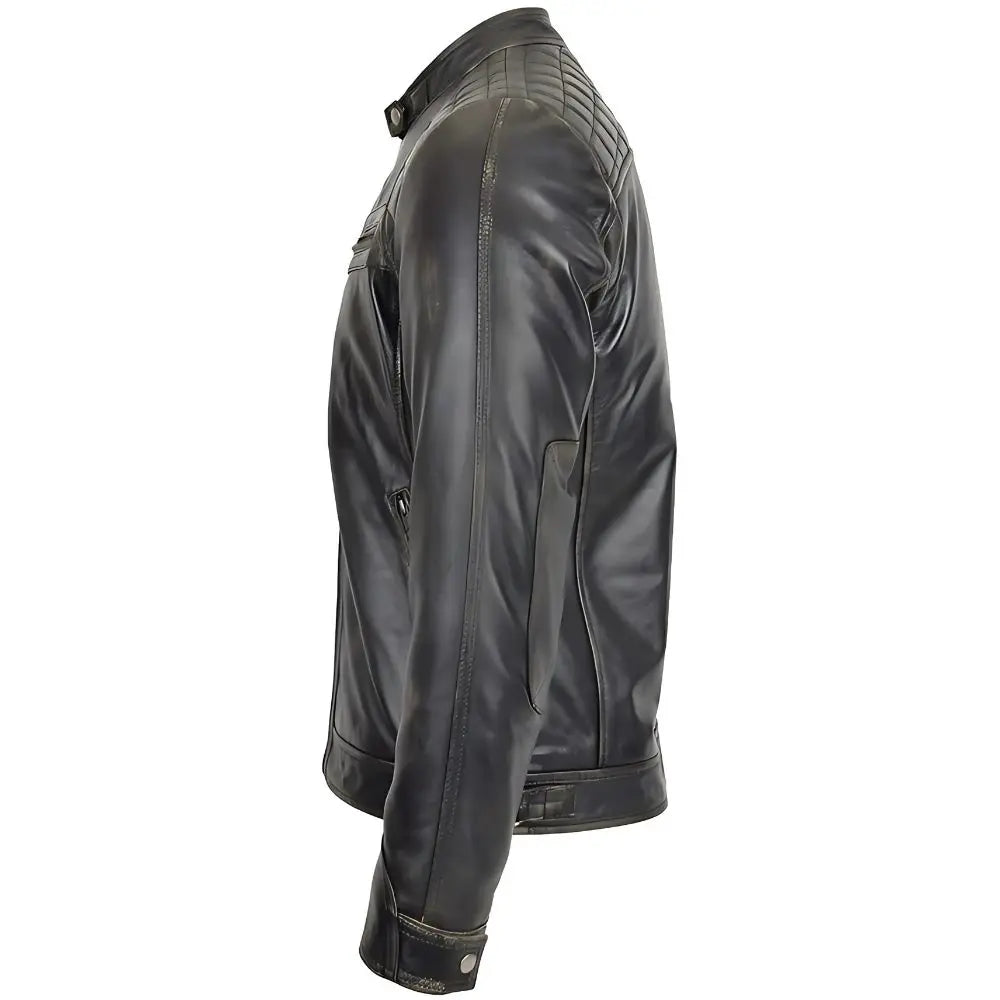 Men’s Rugged Black Biker Leather Jacket
