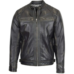 Men’s Rugged Black Biker Leather Jacket