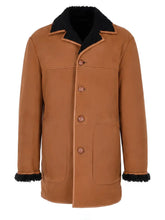 Men’s Shearling Lined Brown And Black Suede Coat Front