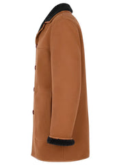 Men’s Shearling Lined Brown And Black Suede Coat Left