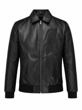 Men's Sleek Classic Black Leather Jacket Front