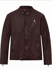 Men’s Slim Fit Burgundy Leather Jacket Front