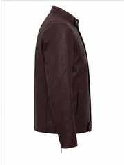 Men’s Slim Fit Burgundy Leather Jacket Right
