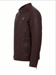 Men’s Slim Fit Burgundy Leather Jacket Left
