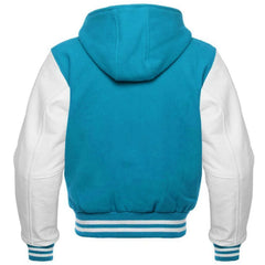 Men's Teal and White Hooded Varsity Jacket