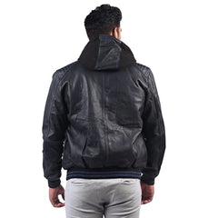 Men's Urban Hooded Black Leather Jacket